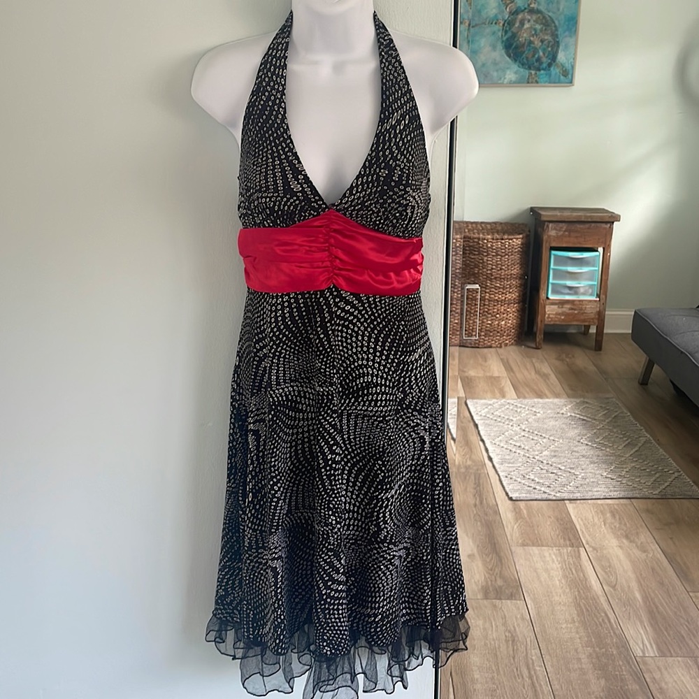 Ruby Rox Halter Gown | Vintage Y2K | Black/ Red | Sheer Bottom